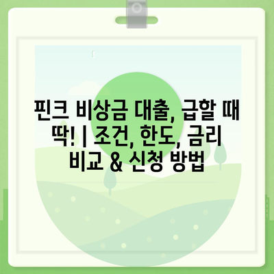 핀크 비상금 대출, 급할 때 딱! | 조건, 한도, 금리 비교 & 신청 방법