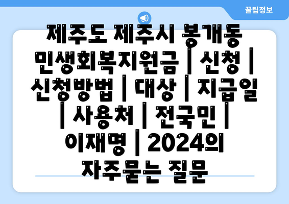 제주도 제주시 봉개동 민생회복지원금 | 신청 | 신청방법 | 대상 | 지급일 | 사용처 | 전국민 | 이재명 | 2024