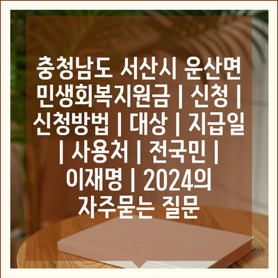 충청남도 서산시 운산면 민생회복지원금 | 신청 | 신청방법 | 대상 | 지급일 | 사용처 | 전국민 | 이재명 | 2024