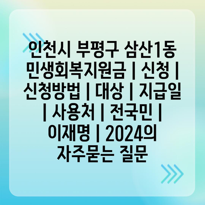 인천시 부평구 삼산1동 민생회복지원금 | 신청 | 신청방법 | 대상 | 지급일 | 사용처 | 전국민 | 이재명 | 2024