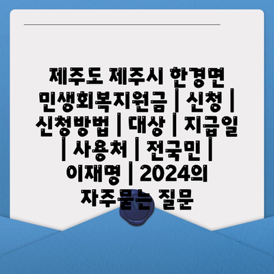 제주도 제주시 한경면 민생회복지원금 | 신청 | 신청방법 | 대상 | 지급일 | 사용처 | 전국민 | 이재명 | 2024