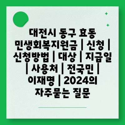 대전시 동구 효동 민생회복지원금 | 신청 | 신청방법 | 대상 | 지급일 | 사용처 | 전국민 | 이재명 | 2024