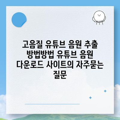 고음질 유튜브 음원 추출 방법방법 유튜브 음원 다운로드 사이트