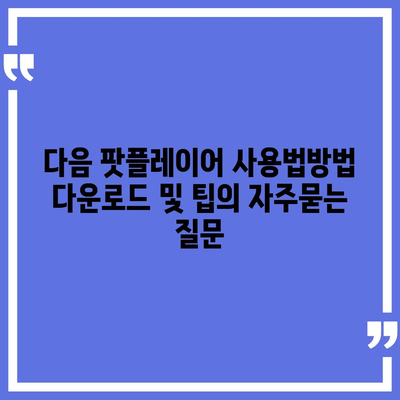 다음 팟플레이어 사용법방법 다운로드 및 팁