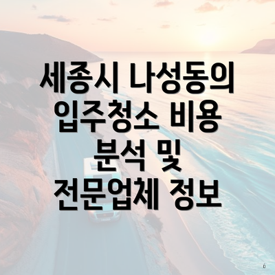 세종시 나성동의 입주청소 비용 분석 및 전문업체 정보