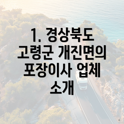 1. 경상북도 고령군 개진면의 포장이사 업체 소개