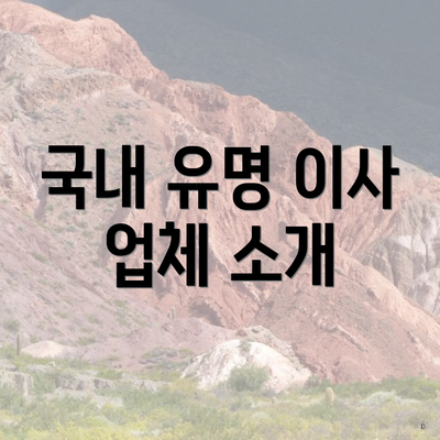 국내 유명 이사 업체 소개