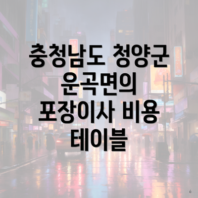 충청남도 청양군 운곡면의 포장이사 비용 테이블